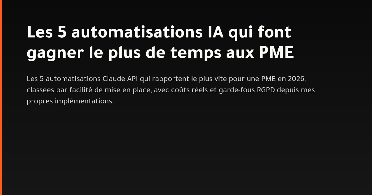 Classement des 5 automatisations IA les plus rentables pour une PME en 2026