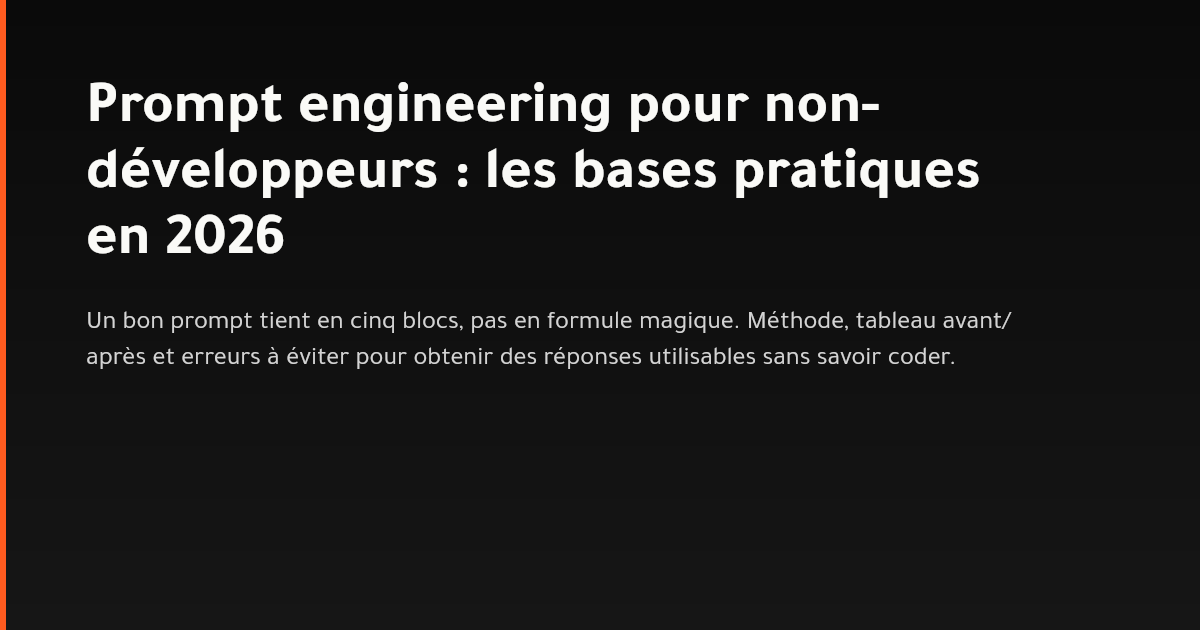 Schéma des cinq blocs d'un prompt : rôle, contexte, tâche, exemples, format de sortie