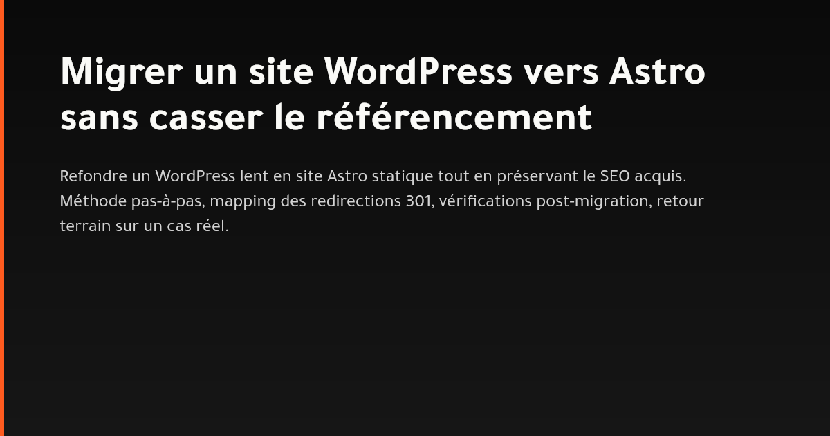 Schéma de migration d'un site WordPress vers Astro avec rétention SEO
