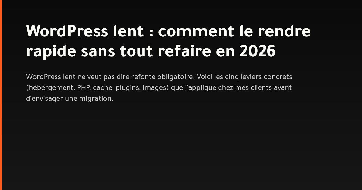 Tableau de bord PageSpeed Insights montrant un site WordPress optimisé sans refonte complète